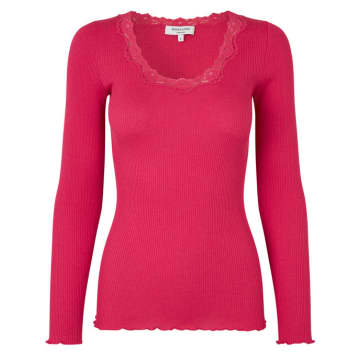 Shop Rosemunde Silk Top Long Sleeve W Lace Pink Berry