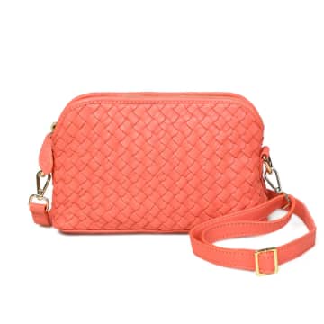 Bell & Fox Ira Hand Woven Crossbody Bag In Coral Leather In Pink