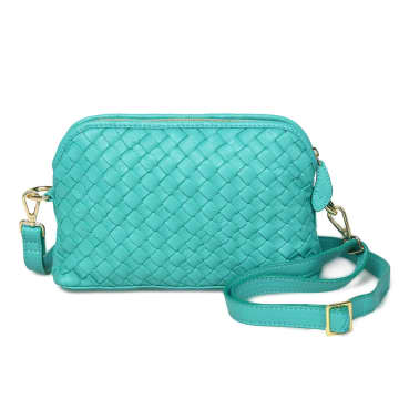 Bell & Fox Ira Woven Crossbody Bag In Teal Leather In Blue