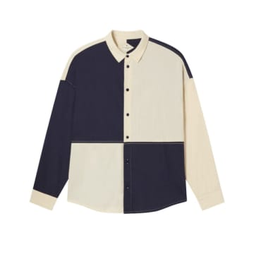 Shop Thinking Mu Haru Shirt Navy Patched In Blue