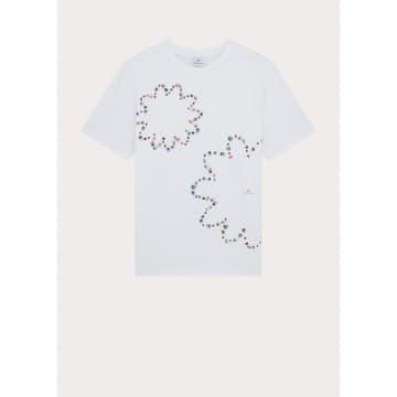 Shop Paul Smith Outlined Floral Ink Stain T-shirt Col: 01 White, Size: L