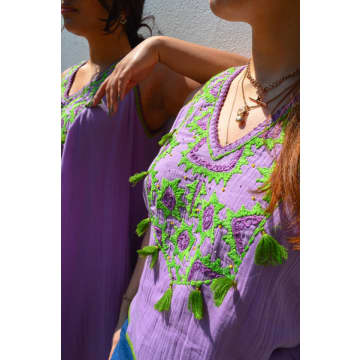 Shop Place Du Soleil Lilac & Green Embroidered Top