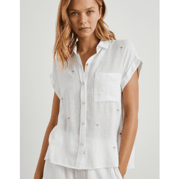 Rails Whitney Shirt Fuschia Embroidered Palms In White
