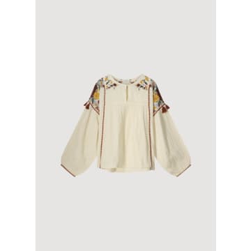 Summum Woman Cream Top With Multi Embroidery In Neutral