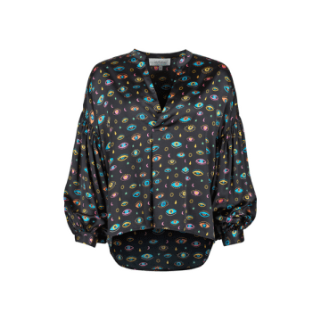 Constellation By Electra Satin V-neck Blouse In Black
