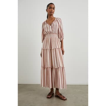 Shop Rails Caterine Multi Stripe Tie Neck Midi Dress Col: Pink Multi, Size: