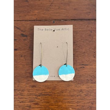 Shop The Bellevue Attic Enamel Half Penny Earrings | Turquoise And Cream In Blue