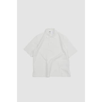 Shop Margaret Howell Offset Placket Polo Textured Cotton White