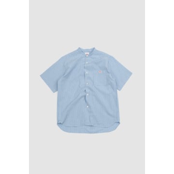 Shop Danton Band Collar Shirt C/l/r Stripe Sax X White