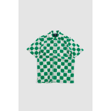 Shop Drake's Camp Collar Checkerboard Block Print Green