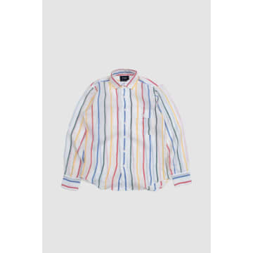 Shop Drake's Linen Wide Stripe Casual Shirt Primary Multicolor