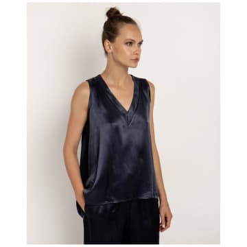 Shop Greek Archaic Kori Satin V Neck Sleeveless Vest Size: Xs, Col: Navy In Blue