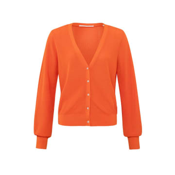 Shop Yaya Cardigan With A V-neck, Long Sleeves And Little Buttons In Orange