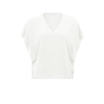 Shop Yaya Sleeveless Linen Top With V-neck And Elastic Waistband In White
