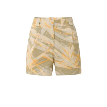Shop Yaya Woven Shorts With High Waist, Pockets, Zip Fly And Print In Green
