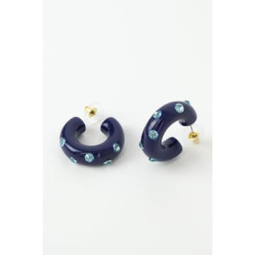 My Doris Navy Blue Chunky Gem Hoop Earrings