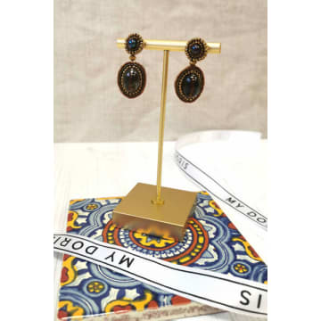 Shop My Doris Small Gold & Black Bead Drop Earrings