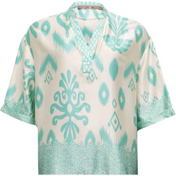 Shop Costamani Border Blouse | Turquoise/whisper In Blue