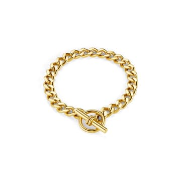 Shop Orelia Luxe Flat Curb T-bar Bracelet In Gold