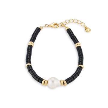 Shop Orelia Stationed Pearl Bead Bracelet In Black