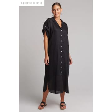 Shop Eb & Ive Studio Linen Shirt Dress In Black