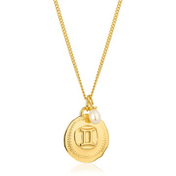 Shop Claudia Bradby Gemini Zodiac Pearl Necklace In Gold