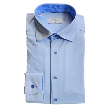 Shop Eton - Blue Slim Fit Four-way Stretch Shirt With Contrast Details 10001226922
