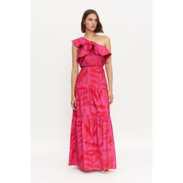 Shop Compañía Fantástica Long Pink & Red Hortencia Floral Skirt