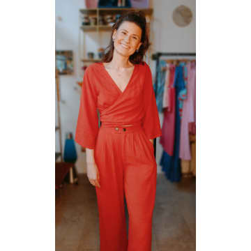 Shop Berawa Luxe | Sophie Wrap Top Linen In Red