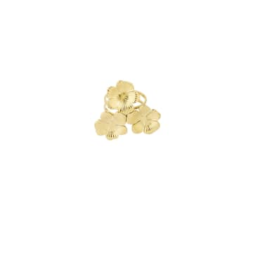 Shop Les Cléias Acier Inoxydable Three Flower Golden Stainless Steel Ring