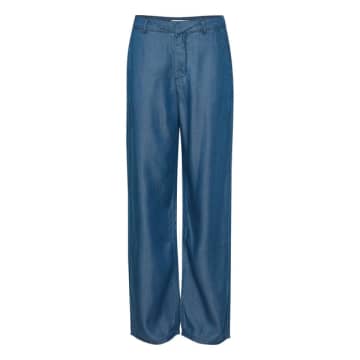 Pulz Jeans Hw Pants Wide Leg In Medium Blue Denim