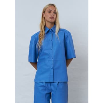 Shop Stella Nova Soft Short Sleeved Leather Shirt In Blue