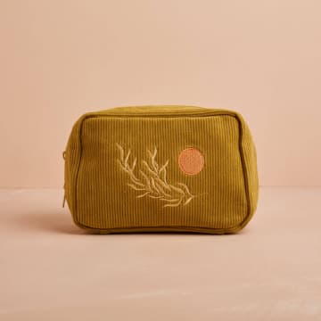 Cai & Jo Corduroy Makeup Bag In Olive By In Brown