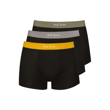 Shop Paul Smith 3 Pack Underwear Col: Black With Green/yellow/grey Waistban
