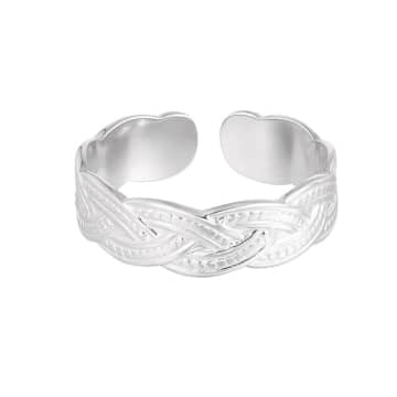 Shop Yw Silver Braid Printed Ring In Metallic