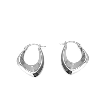 White Leaf - Curved Hoop Earring In Metallic