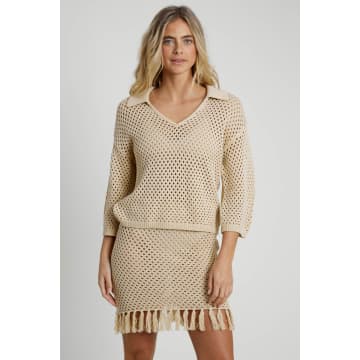 Shop Native Youth Cream Tomita Knitted Polo Top In Neutrals
