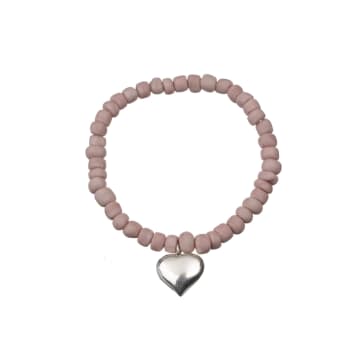 Just Trade Light Pink Beaded Heart Bracelet In Neutral