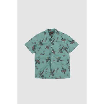 Shop Beams Cut Jacquard Open Collar Shirt Green