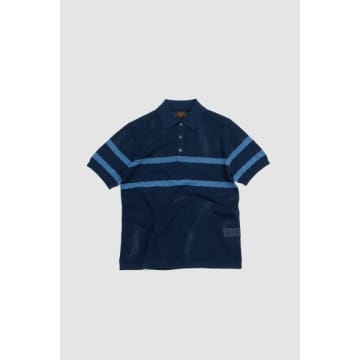 Shop Beams Inlay Polo Stripe Navy In Blue