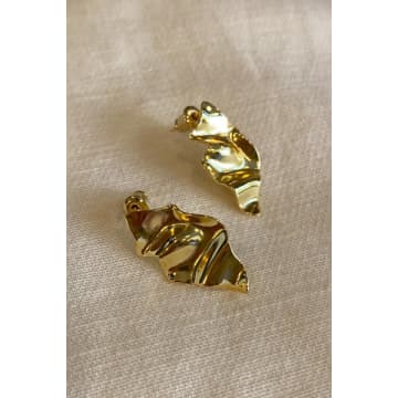 White Leaf White Wave Gold Plate Earrings