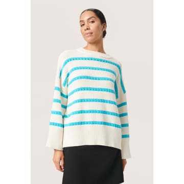 Shop Soaked In Luxury Slravalina Stripe Pullover | White And Sea Jet