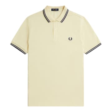 Shop Fred Perry Slim Fit Twin Tipped Polo Ice Cream & French Navy In Neutrals