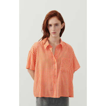 American Vintage Shirt Pykoboo In Fluo Orange Vichy