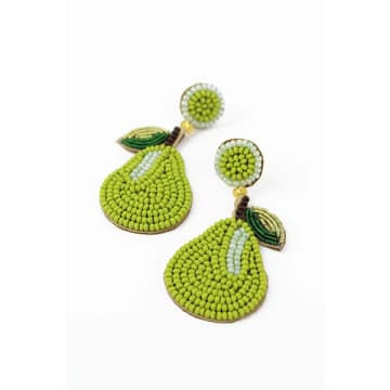 My Doris Mini Beaded Pear Drop Earrings In Green