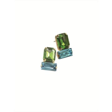 Hot Tomato Emerald And Turquoise Double Studs Earrings In Green