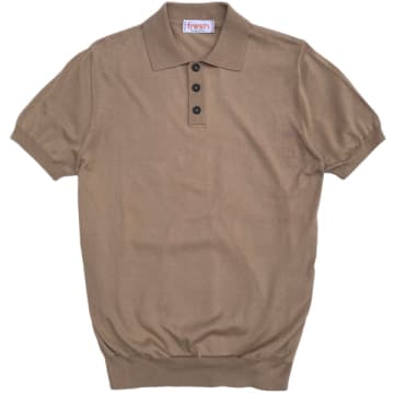 Fresh Weller Extra Fine Cotton Knitted Polo In Sand In Brown