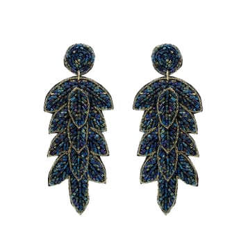 Narratives The Line Aurora Statement Leaf Crystal Beaded Drop Earrings In Blue