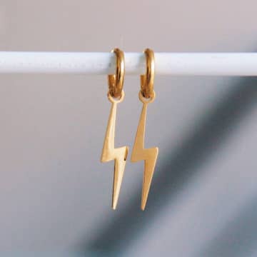 Bazou Stainless Steel Hoop Earrings With Lightning Large In Gold