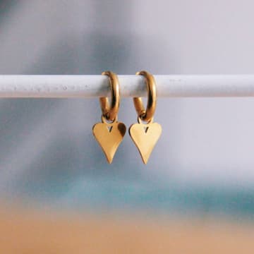 Bazou Stainless Steel Hoop Earrings With Heart In Gold